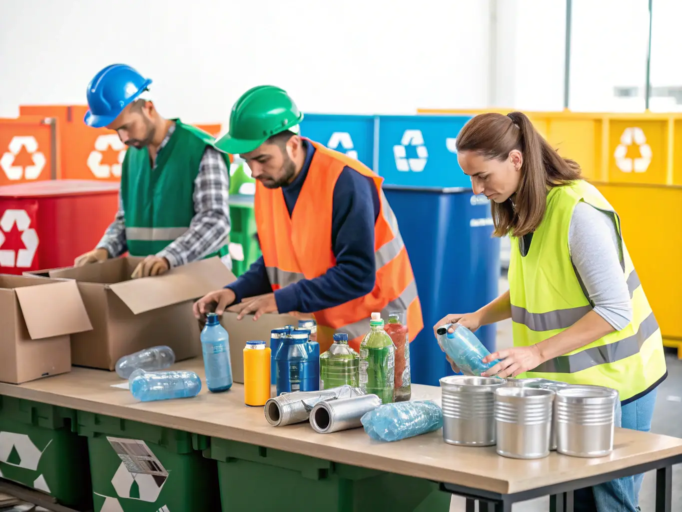 A recycling center in Dubai, showcasing the eco-friendly disposal methods used by Expert Dubai Junk Removal. The image should convey a sense of environmental responsibility and sustainability.