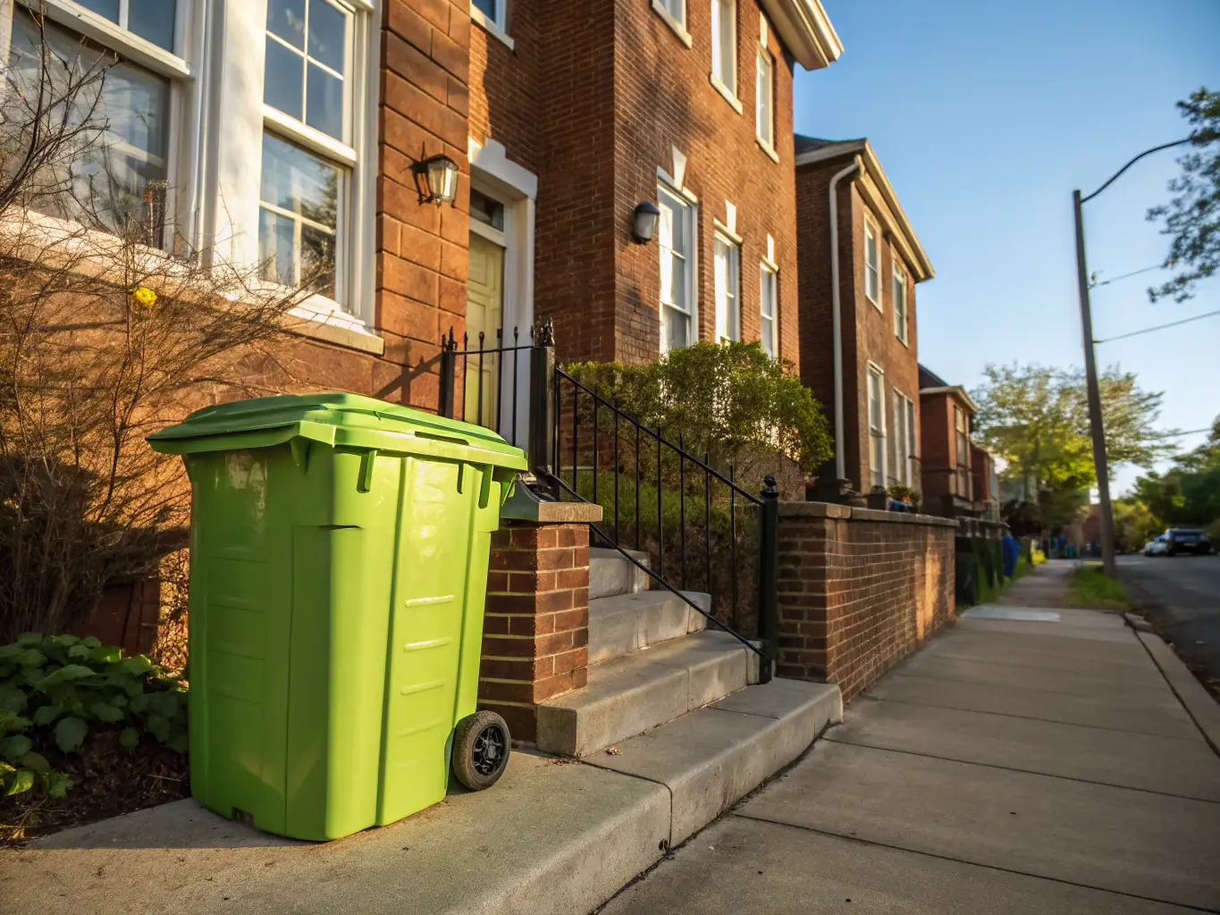 A modern Dubai home with overflowing trash bins, illustrating the need for residential waste removal services. The image should convey a sense of urgency and the relief provided by professional junk removal.